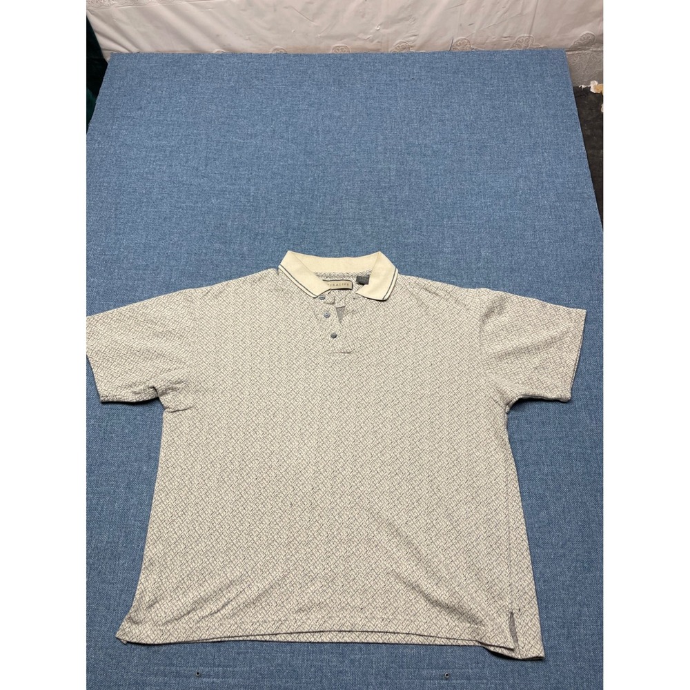 Naturalife Mens Large Polo Shirt Short Sleeve Geometric Diamond Tan Grey Cotton - Picture 1 of 6